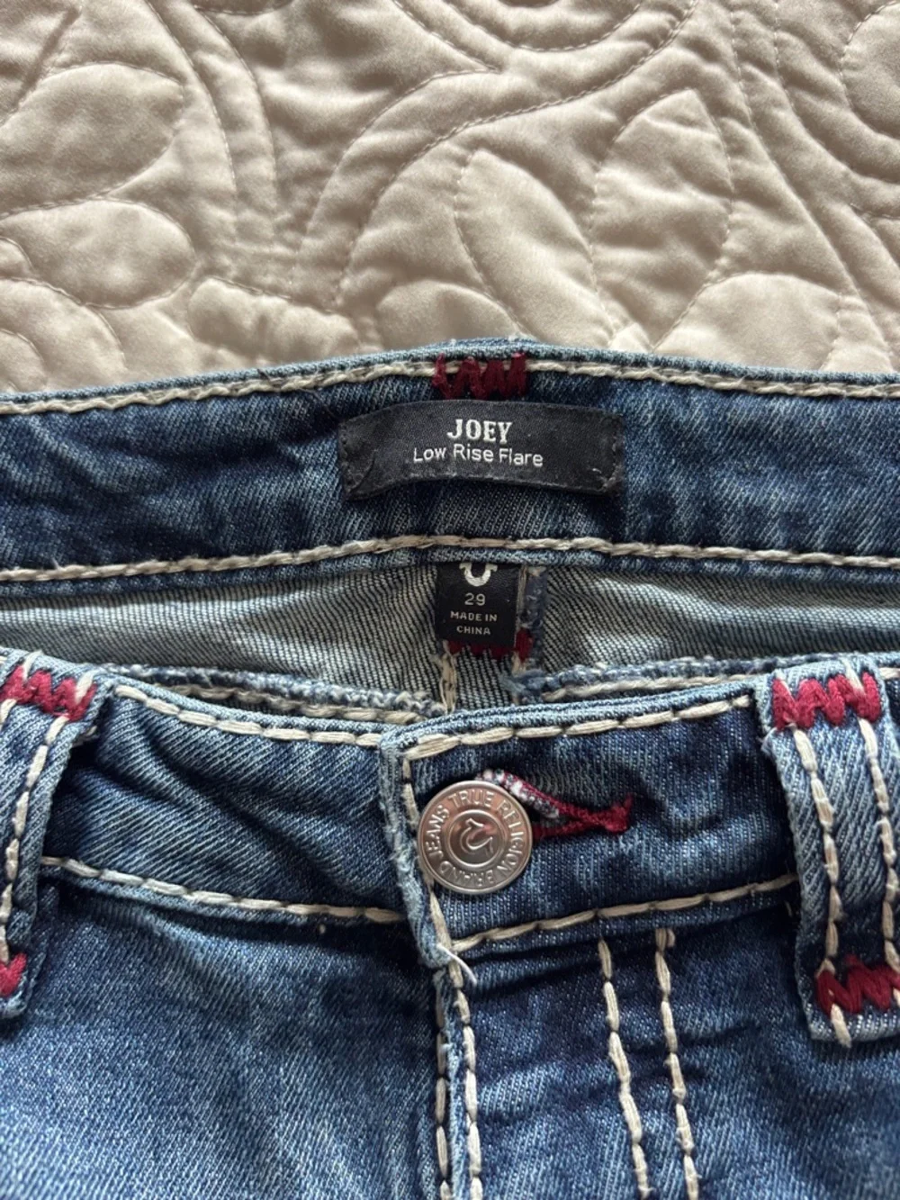 True Religion Dark Blue Flared Jeans with Contrast Stitching - Picture 3 of 8